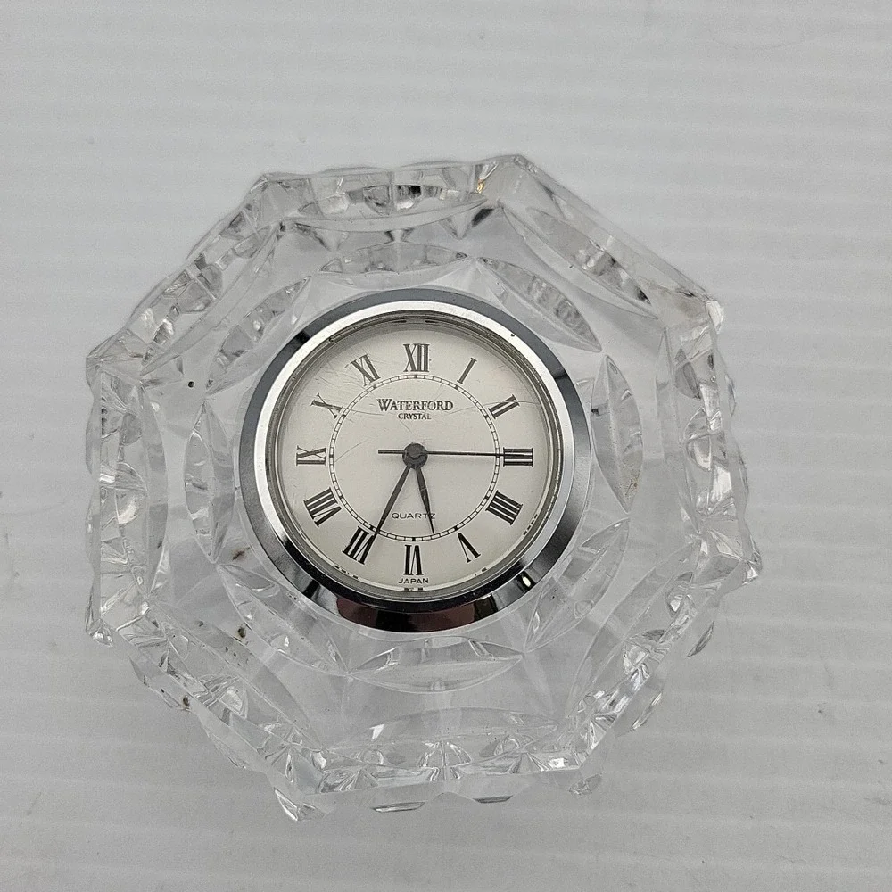 Waterford Crystal Octagonal Desk Clock 3 Inch Clear Quartz Japan Movement